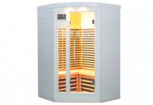 Sauna d’Angle Infrarouge en Bois Blanc 2-3 Places Connecté 2150 W