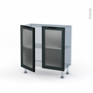 Sokleo Facade Alu Noir Vitree Kit Renovation 18 Meuble Bas Prof37 2 Portes L80Xh70Xp375