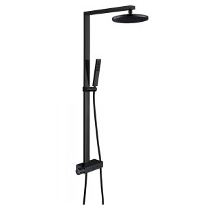Système de douche combiné thermostatique noir NT6905B avec flexible et douchette à main – avec ou sans tête de douche ronde