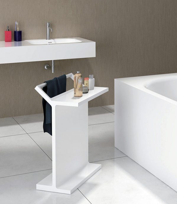 Étagère sur pied PB4004 en fonte minérale – avec porte-serviettes et tablette de rangement – blanc mat