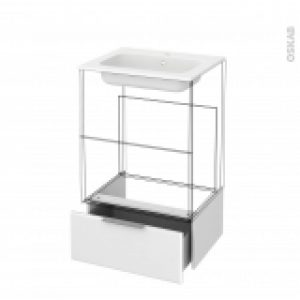Tiroir Sous Meuble Socle N51 Iris Blanc Pour Meuble Salle De Bains L60 X H26 X P45 Cm