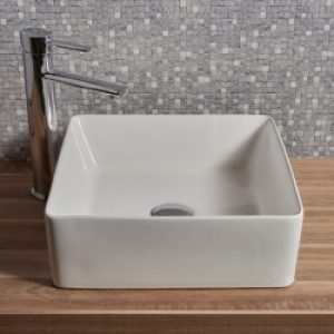 Vasque à poser carrée 38.5×38.5 cm rebords…