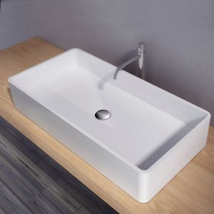 Vasque à poser en solide surface PB2133  – 80 x 40 x 14,5 cm – blanc mat