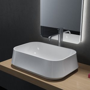 Vasque à poser PB2161 en solide surface (Solid Stone) – 60 x 42 x 16 cm –  en blanc mat ou haute billance