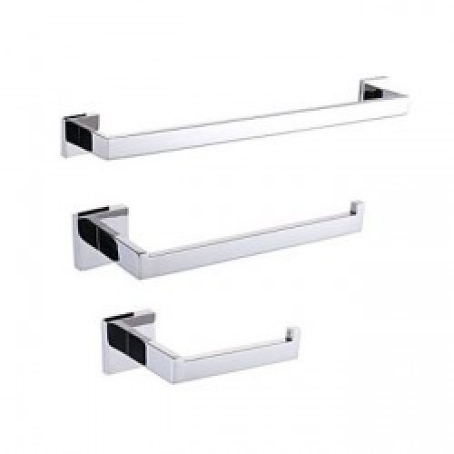 3 pièces accessoires de bain contemporaines en inox poli miroir