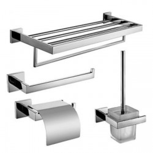 4 pièces accessoires de bain en inox poli miroir