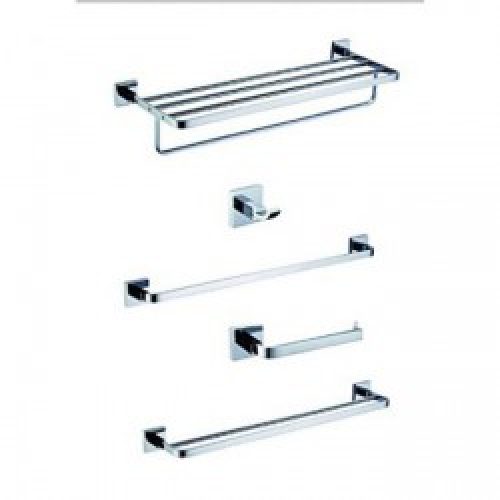 5 pièces d’accessoires contemporain pour salle de bain en laiton chromé