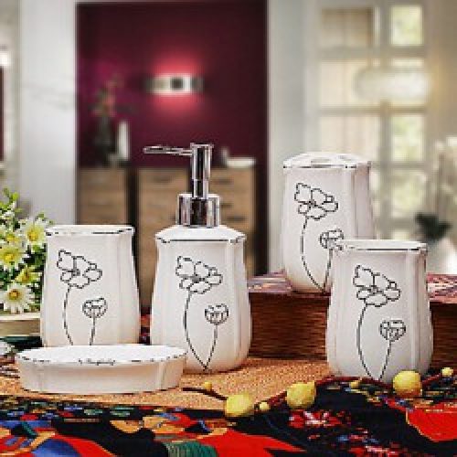 5 pièces d&rsquo;accessoires pour salle de bain en céramique blanc