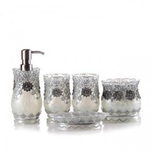 5 pièces d&rsquo;accessoires pour salle de bain en résine argenté