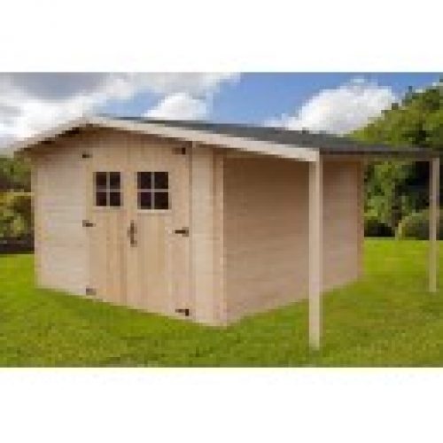 Abri de jardin bois 28mm 9.90m² + bûcher (Montage…