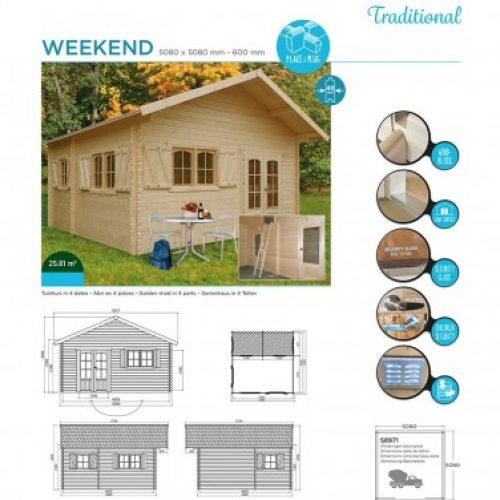 Abri de jardin en bois emboîté SOLID WEEKEND 25.8m²