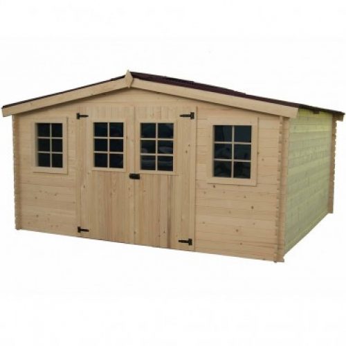 Abri de jardin en madriers massifs 12.65m² avec grande façade