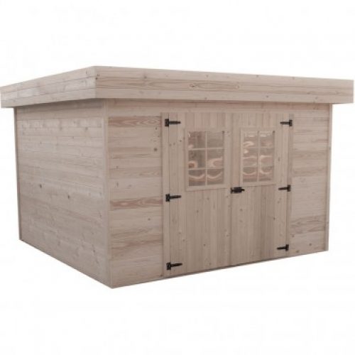 Abri de jardin madriers bois massif 14.75m², toit plat mono pente avec bac acier