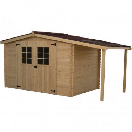 Abri de jardin madriers massifs 9.49m² avec bûcher