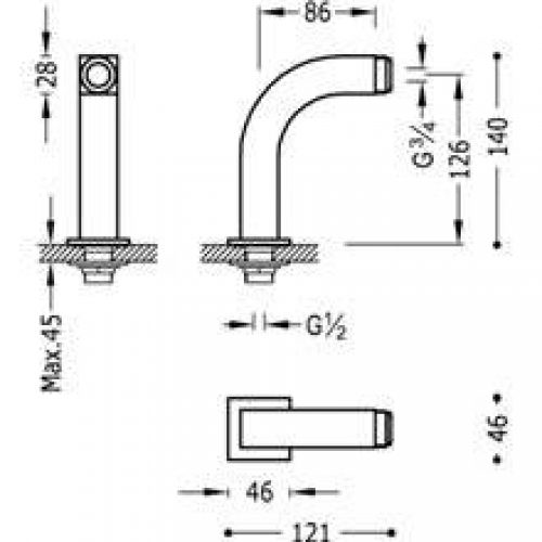 Adaptateur coudé baignoire-douche carré