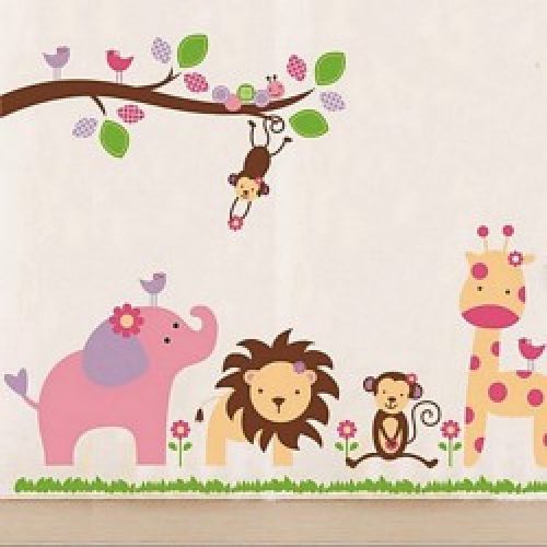 Affiche murale Zoo, lion, girafe, singe, éléphant