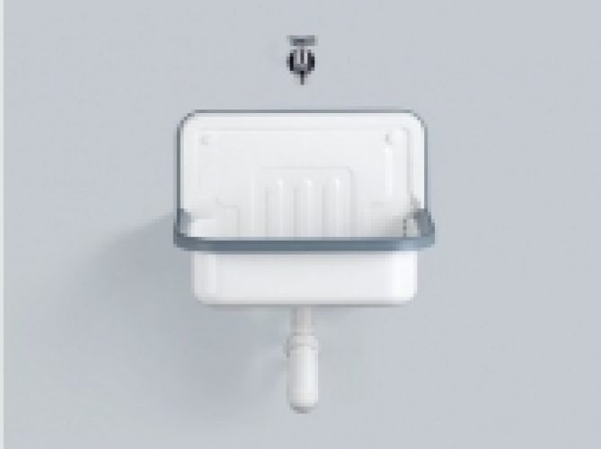 Alape AB.CONTRA – Ausgussbecken 505 x 330 mm Stahlblech mit Rückwand weiß