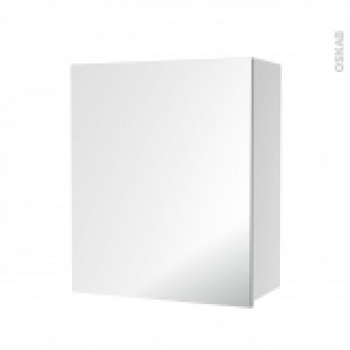 Armoire De Salle De Bains Rangement Haut 1 Porte Miroir Cotes Blancs L60 X H70 X P27 Cm Hakeo