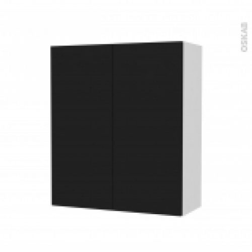 Armoire De Salle De Bains Rangement Haut Ginko Noir 2 Portes Cotes Blancs L60 X H70 X P27 Cm