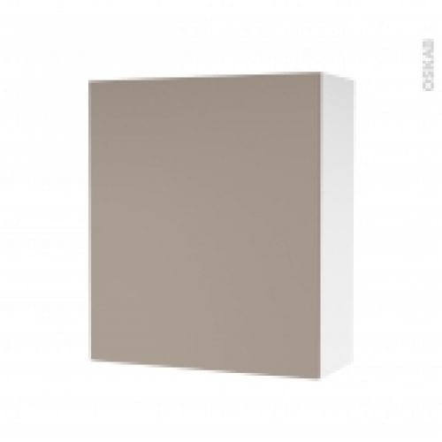 Armoire De Salle De Bains Rangement Haut Ginko Taupe 1 Porte Cotes Blancs L60 X H70 X P27 Cm
