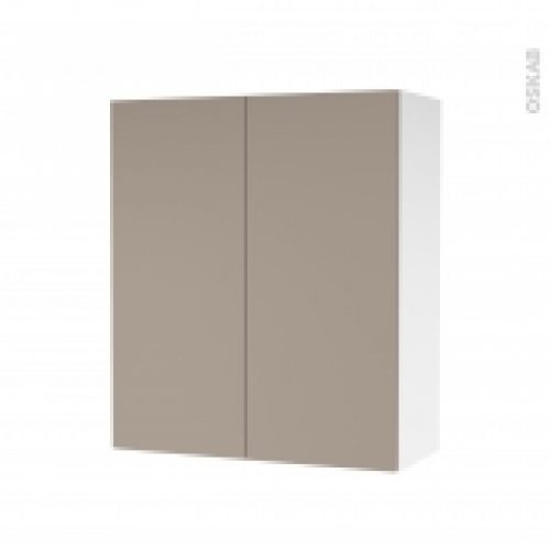 Armoire De Salle De Bains Rangement Haut Ginko Taupe 2 Portes Cotes Blancs L60 X H70 X P27 Cm