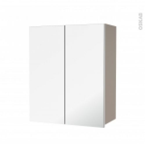 Armoire De Salle De Bains Rangement Haut Ginko Taupe 2 Portes Miroir Cotes Decors L60 X H70 Xp27 Cm