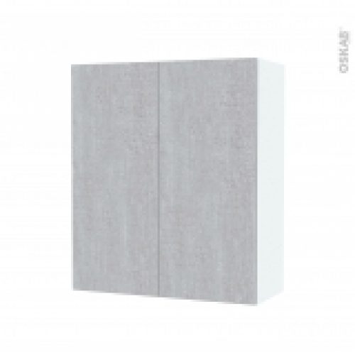 Armoire De Salle De Bains Rangement Haut Hoda Beton 2 Portes Cotes Blancs L60 X H70 X P27 Cm
