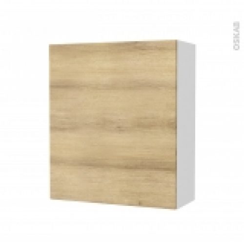 Armoire De Salle De Bains Rangement Haut Hosta Chene Naturel 1 Porte Cotes Blancs L60 X H70 X P27 Cm