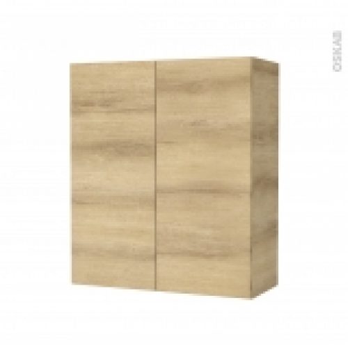 Armoire De Salle De Bains Rangement Haut Hosta Chene Naturel 2 Portes Cotes Decors L60 X H70 X P27 Cm
