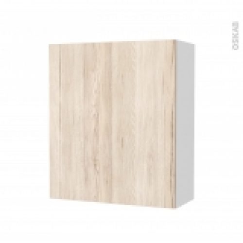 Armoire De Salle De Bains Rangement Haut Ikoro Chene Clair 1 Porte Cotes Blancs L60 X H70 X P27 Cm