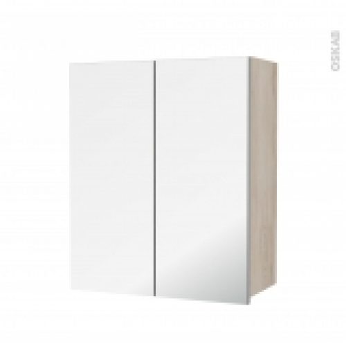 Armoire De Salle De Bains Rangement Haut Ikoro Chene Clair 2 Portes Miroir Cotes Decors L60 X H70 Xp27 Cm