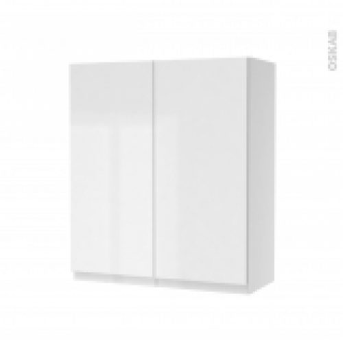 Armoire De Salle De Bains Rangement Haut Ipoma Blanc Brillant 2 Portes Cotes Blancs L60 X H70 X P27 Cm