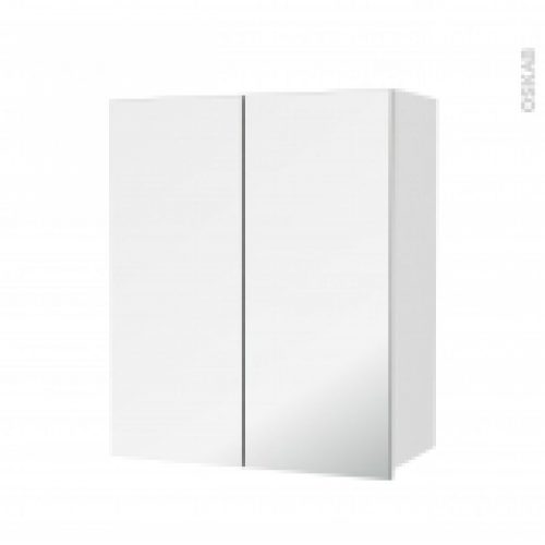 Armoire De Salle De Bains Rangement Haut Ipoma Blanc Brillant 2 Portes Miroir Cotes Decors L60 X H70 Xp27 Cm