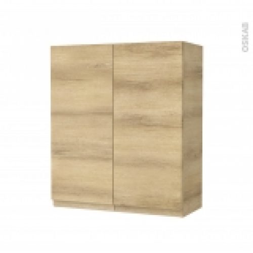 Armoire De Salle De Bains Rangement Haut Ipoma Chene Naturel 2 Portes Cotes Decors L60 X H70 X P27 Cm