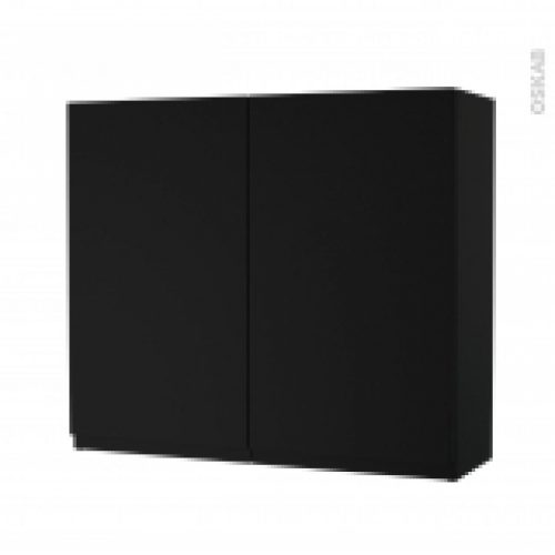 Armoire De Salle De Bains Rangement Haut Ipoma Noir Mat 2 Portes Cotes Decors L80 X H70 X P27 Cm