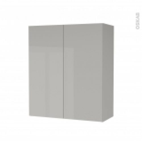 Armoire De Salle De Bains Rangement Haut Ivia Gris 2 Portes Cotes Decors L60 X H70 X P27 Cm