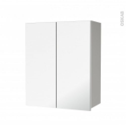 Armoire De Salle De Bains Rangement Haut Ivia Gris 2 Portes Miroir Cotes Decors L60 X H70 Xp27 Cm