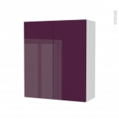 Armoire De Salle De Bains Rangement Haut Keria Aubergine 2 Portes Cotes Blancs L60 X H70 X P27 Cm