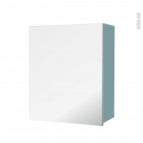 Armoire De Salle De Bains Rangement Haut Keria Bleu 1 Porte Miroir Cotes Decors L60 X H70 X P27 Cm