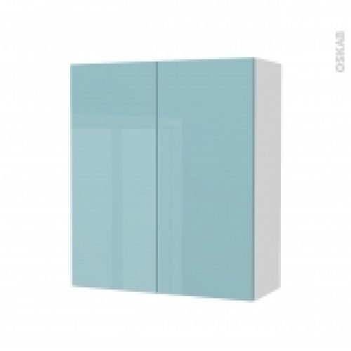 Armoire De Salle De Bains Rangement Haut Keria Bleu 2 Portes Cotes Blancs L60 X H70 X P27 Cm