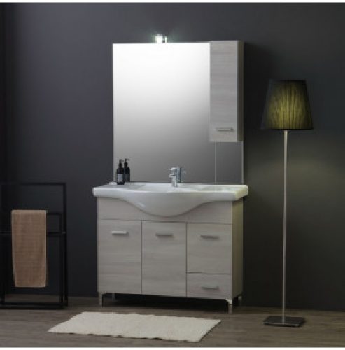 ARMOIRE DE TOILETTE AU SOL 105 CM AVEC PORTES LAVABO ET MIROIR | RIMINI