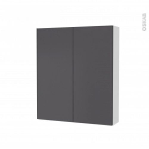 Armoire De Toilette Rangement Haut Ginko Gris 2 Portes Cotes Blancs L60 X H70 X P17 Cm