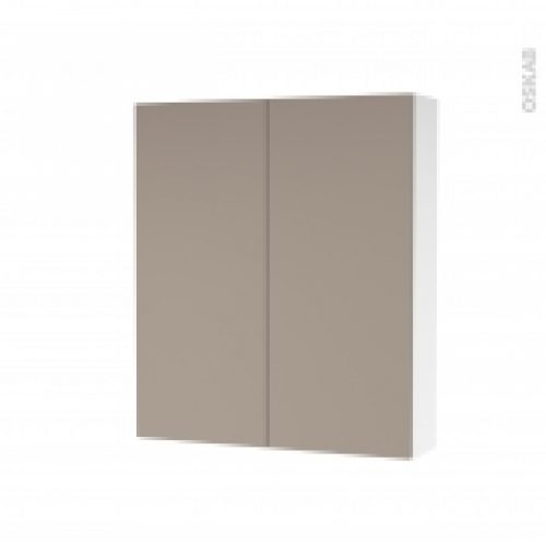 Armoire De Toilette Rangement Haut Ginko Taupe 2 Portes Cotes Blancs L60 X H70 X P17 Cm