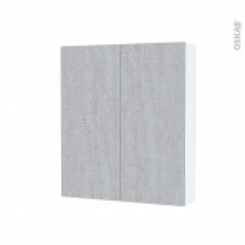 Armoire De Toilette Rangement Haut Hoda Beton 2 Portes Cotes Blancs L60 X H70 X P17 Cm