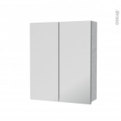 Armoire De Toilette Rangement Haut Hoda Beton 2 Portes Miroir Cotes Decors L60 X H70 X P17 Cm