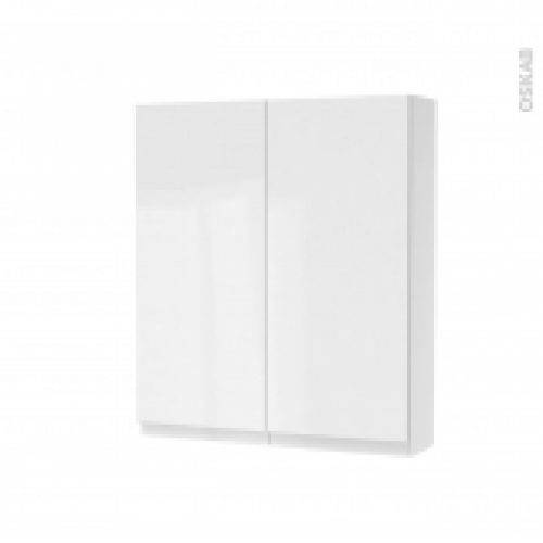 Armoire De Toilette Rangement Haut Ipoma Blanc Brillant 2 Portes Cotes Blancs L60 X H70 X P17 Cm
