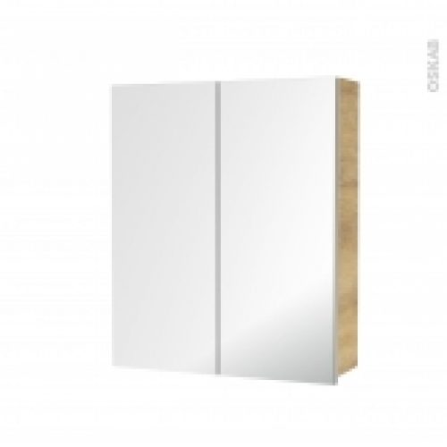 Armoire De Toilette Rangement Haut Ipoma Chene Naturel 2 Portes Miroir Cotes Decors L60 X H70 X P17 Cm