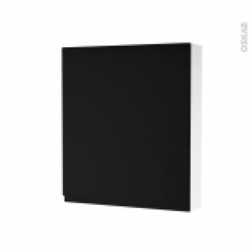 Armoire De Toilette Rangement Haut Ipoma Noir Mat 1 Porte Cotes Blancs L60 X H70 X P17 Cm