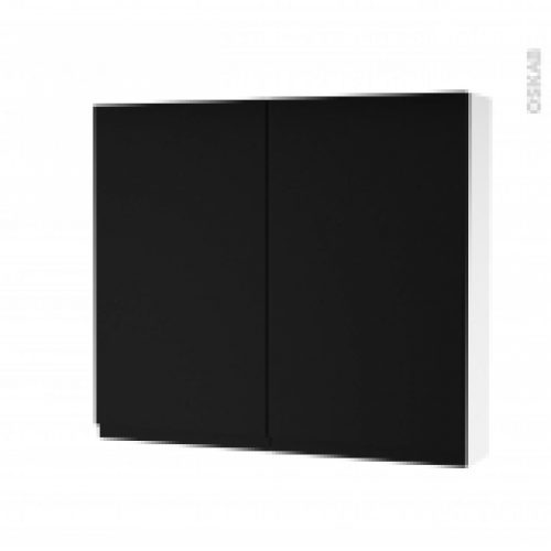 Armoire De Toilette Rangement Haut Ipoma Noir Mat 2 Portes Cotes Blancs L80 X H70 X P17 Cm