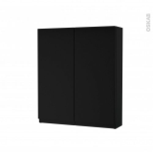 Armoire De Toilette Rangement Haut Ipoma Noir Mat 2 Portes Cotes Decors L60 X H70 X P17 Cm